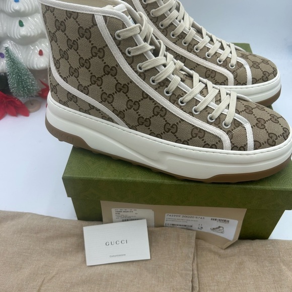 Gucci Beige and White High-Top platform Sneakers size 11 made in Italy - Picture 9 of 10